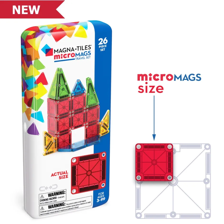 Store MAGNA TILES MicroMAGS Travelset In Blikje, 26 Stuks